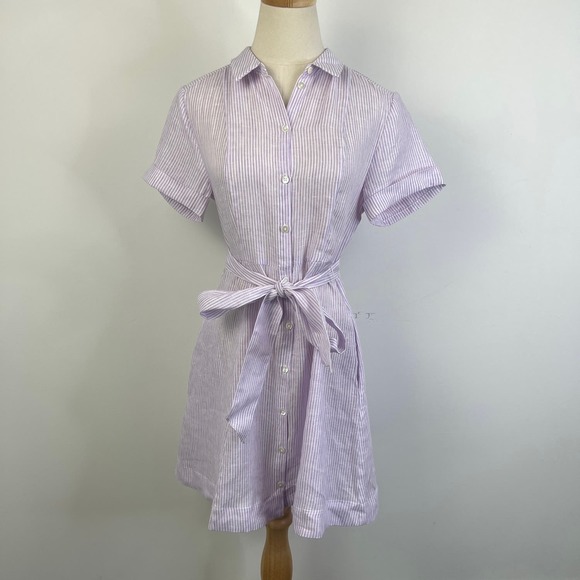 HILL HOUSE Lilac Stripe 100% linen The Laura Dress size Small - Picture 7 of 13